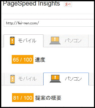 pagespeed insights の結果