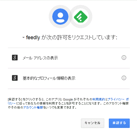 feedlyが次の許可