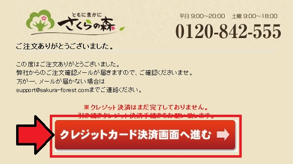 クレジットカード決済画面へ進む